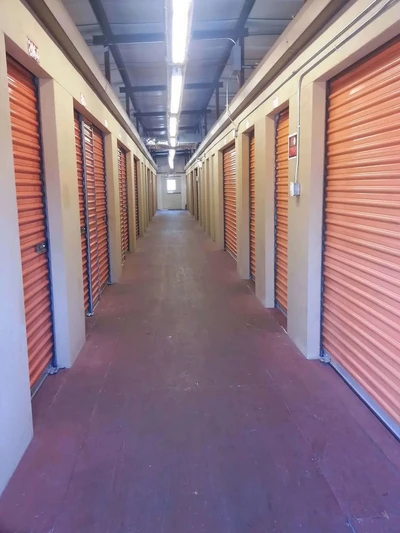 Indoor storage units in a well-lit facility